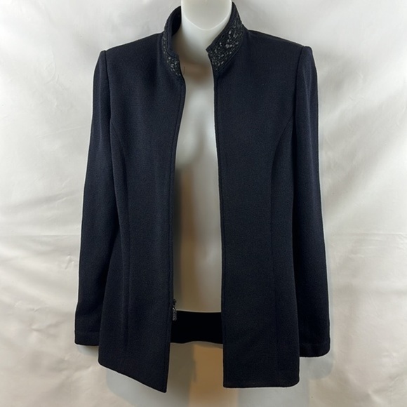 St. John Elegant High Collar Knit Black Cardigan Evening Jacket Size 4 - Picture 12 of 14